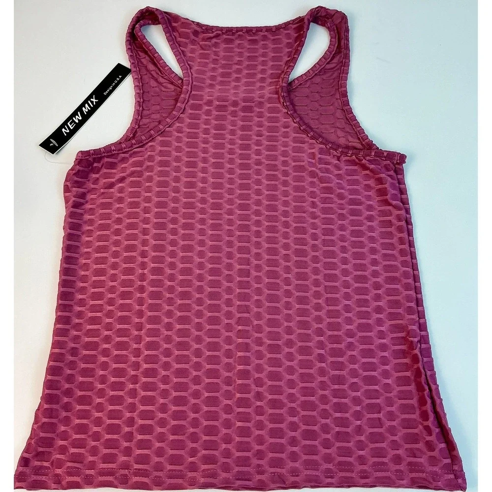 NEW MIX Mauve Honeycomb Textured Workout Tank Top &‎ Biker Shorts Set Size S/M